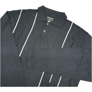 Cezani Black 2-Button Collared Wool Blend Long Sleeve 3D Henley Sweater Men's XL